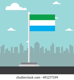 sierra leone flag flat design with city background