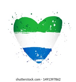 Sierra Leone flag in the form of a big heart. Vector illustration on a white background. Brush strokes are drawn by hand. Independence Day.