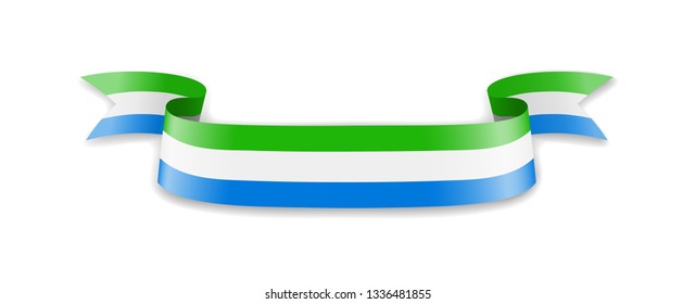 Sierra Leone flag in the form of wave ribbon. Vector illustration.