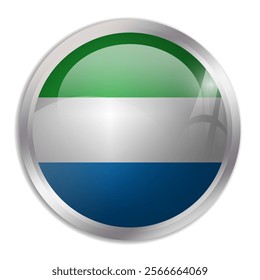 Sierra Leone flag - glossy circle button displays a colorful flag representing a country cultural identity and heritage. The essence of national pride and unity.