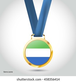 Sierra Leone  Flag in gold Medal. Vector Illustration. RIO Olympic Game gold Medal. Vector Illustration