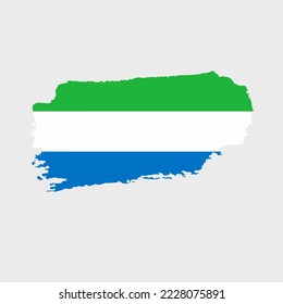 Sierra Leone flag with grunge texture. Vector illustration of flag painted with brush with grunge effect and watercolor stroke. Happy Independence Day.