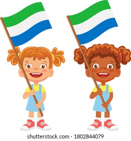 Sierra leone flag in hand Children holding flag. National flag of Sierra leone vector