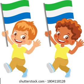 Sierra leone flag in hand Children holding flag. National flag of Sierra leone vector