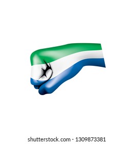 Sierra Leone flag and hand on white background. Vector illustration