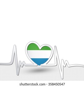 Sierra Leone flag heart and heartbeat line.Patriotic vector background.