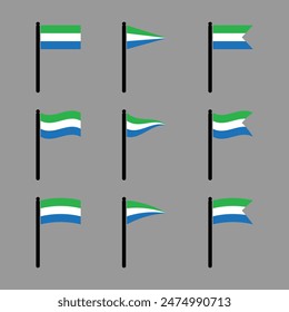 sierra leone flag icons with pole symbol vector illustration