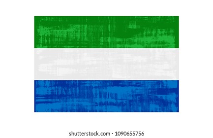 Sierra Leone flag isolated on white background. Vector illustration in grunge style.