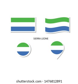Sierra Leone flag logo icon set, rectangle flat icons, circular shape, marker with flags.