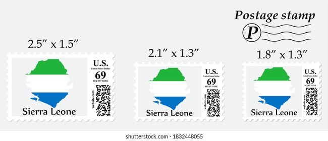 Sierra Leone flag map on postage stamp different size.