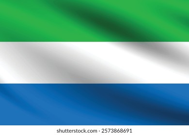 Sierra Leone flag official colors and proportion digital vector illustration. Pleated flag.