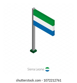 Sierra Leone Flag on Flagpole in Isometric dimension. Isometric blue background. Vector illustration.