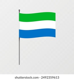 Sierra Leone flag on flagpole. Vector illustration.