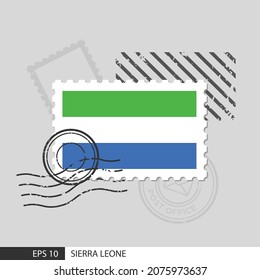 Sierra Leone flag postage stamp. Isolated vector illustration on grey post stamp background and specify is vector eps10.