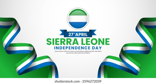 Sierra Leone Flag Ribbon Banner Background template for National independence day with blank space