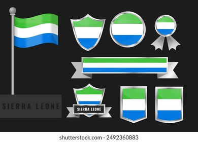 Sierra Leone Flagge gesetzt. In: Kollektion of Sierra Leone national emblems. Flache Gestaltung der Flaggen Kollektion