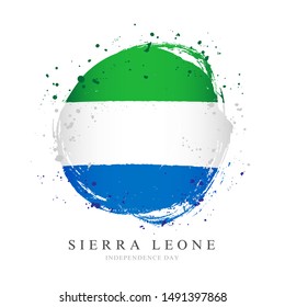 Sierra Leone flag in the shape of a big circle. Vector illustration on a white background. Brush strokes are drawn by hand. Independence Day.