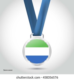 Sierra Leone Flag in silver Medal. Vector Illustration. RIO Olympic Game silver Medal. Vector Illustration