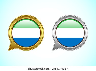 Sierra Leone flag speech bubble. Speaking flag icon in gold and silver color