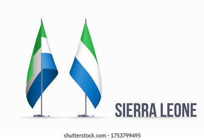 Staatssymbol der Sierra Leone einzeln auf nationalem Hintergrund. Grußkarte Nationaler Unabhängigkeitstag der Republik Sierra Leone. Illustrationsbanner mit realistischer Staatsflagge.