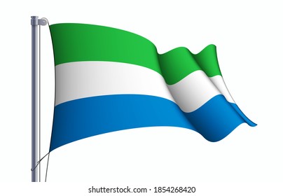 Sierra Leone flag state symbol isolated on background national banner. Greeting card National Independence Day of the Republic of Sierra Leone. Illustration banner with realistic state flag.