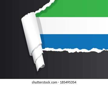Sierra Leone flag under ripped paper vector illustration.