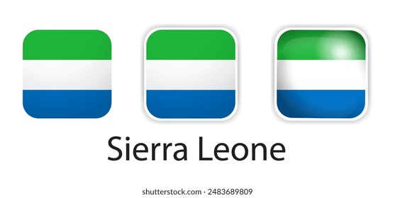 Sierra Leone flag vector icons set in the shape of rounded square