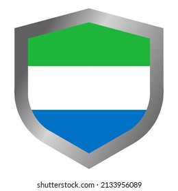 Vector de bandera de Sierra Leona en forma de escudo. con un marco metálico y la selección de color correcta.