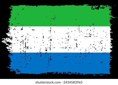 Sierra Leone flag - vector flag with stylish scratch effect and black grunge frame.