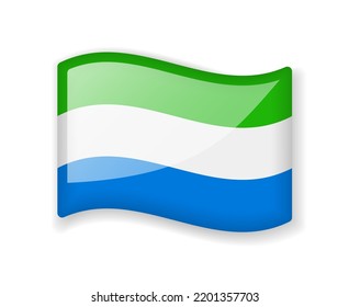 Sierra Leone flag - Wavy flag bright glossy icon isolated on white background