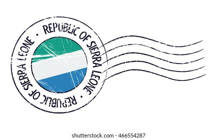 Sierra Leone grunge postal stamp and flag on white background