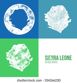 Sierra Leone Grunge Retro Maps - Africa - Three silhouettes Sierra Leone maps with different unique letterpress vector textures - Infographic and geography resource