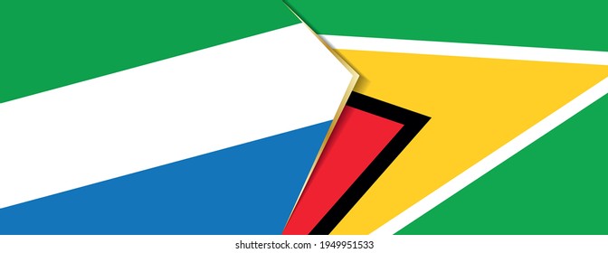 Sierra Leone and Guyana flags, two vector flags symbol of relationship or confrontation.