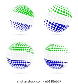 Sierra Leone halftone flag set patriotic vector design. 3D halftone sphere in national flag colors isolated on white background.