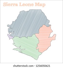 Sierra Leone hand-drawn map. Colorful sketchy country outline. Bold Sierra Leone map with provinces. Vector illustration.