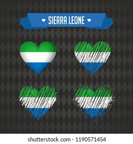 Sierra Leone heart with flag inside. Grunge vector graphic symbols