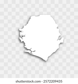 Sierra Leone high detailed vector representation of country silhouette. White color on transparent background with dropped shadow. For educational, decorative, or informational use.