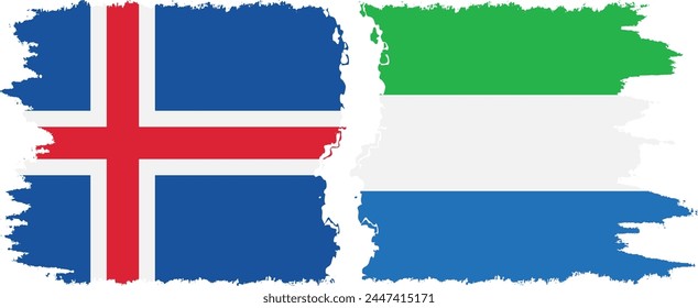 Sierra Leone and Iceland grunge flags connection, vector