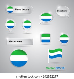 Sierra Leone icon set of flags | green white blue template | Sierra Leone
