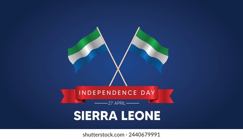 Sierra Leone independence day 27 April waving flag with pole vector poster