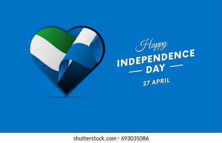 Sierra Leone Independence Day. 27 April. Waving flag in heart. Vector illustration.