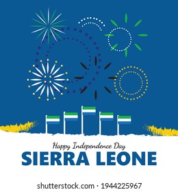 Sierra Leone independence day celebration greeting card with flags and fireworks. Independence day vector illustration.