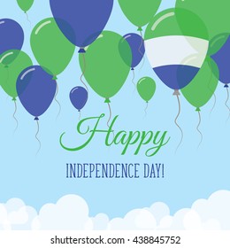 Sierra Leone Independence Day Flat Patriotic Card. Happy National Day Sierra Leone Vector Patriotic card. Flying Rubber Balloons in Colors of the Sierra Leonean Flag.