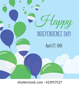 Sierra Leone Independence Day Greeting Card. Flying Flat Balloons In National Colors of Sierra Leone. Happy Independence Day Vector Illustration. Sierra Leonean Flag Balloons.