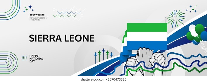 Sierra Leone Independence Day modern greeting banner. 27 April Happy Sierra Leone National Day. Holidays abstract concept. Great for event like carnival, feast poster, support, culture and tourism