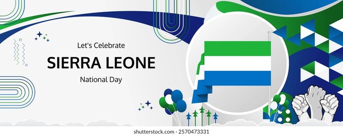 Sierra Leone Independence Day modern greeting banner. 27 April Happy Sierra Leone National Day. Holidays abstract concept. Great for event like carnival, feast poster, support, culture and tourism