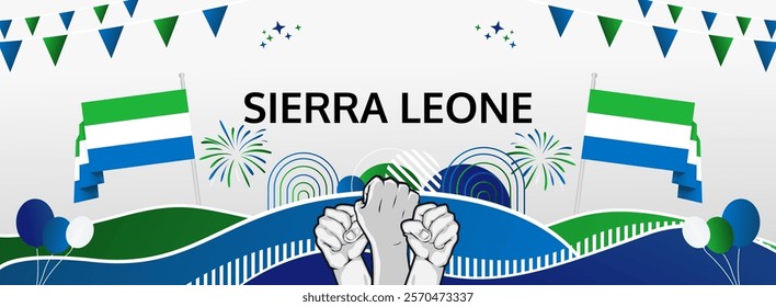 Sierra Leone Independence Day modern greeting banner. 27 April Happy Sierra Leone National Day. Holidays abstract concept. Great for event like carnival, feast poster, support, culture and tourism