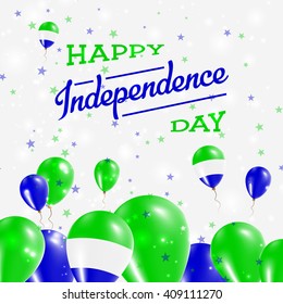 Sierra Leone Independence Day Patriotic Design. Balloons in Sierra Leonean National Colors. Happy Independence Day Sierra Leone Vector Greeting Card.