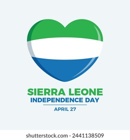 Sierra Leone Independence Day poster vector illustration. Sierra Leone flag in heart shape icon vector. Template for background, banner, card. April 27 every year. Important day