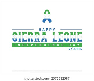 SIERRA LEONE Independence Day vector design on a white background with ribbon flag, Independence Day of Sierra Leone, Typographic Design of SIERRA LEONE National Day, Ribbon flag of Sierra Leone